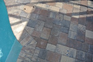 4 and 6 inch multi color paver deck with brick coping